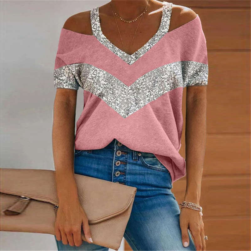 Camiseta informal de manga corta con diseño de patchwork y bloques de color para mujer tallas S-5XL