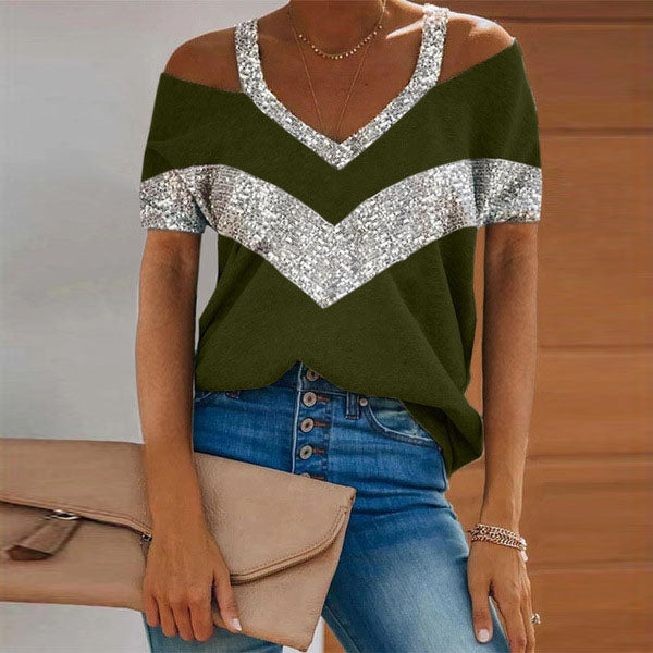 Camiseta informal de manga corta con diseño de patchwork y bloques de color para mujer tallas S-5XL