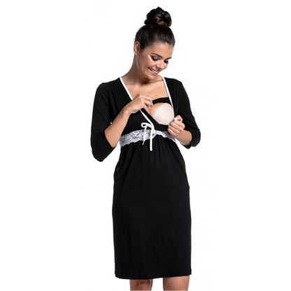 S-2XL Women Casual Lace Patchwork Maternity Dress