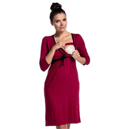 S-2XL Women Casual Lace Patchwork Maternity Dress
