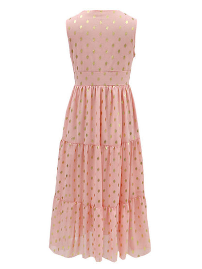 Polka Dot Boho Maxi Dress for Women - Lace Trim Tiered V Neck Sundress - Summer Beach Holiday 2026