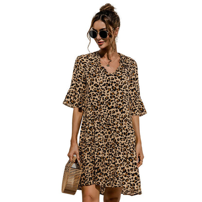 S-2XL Women Casual Flare Sleeve V Neck Dress