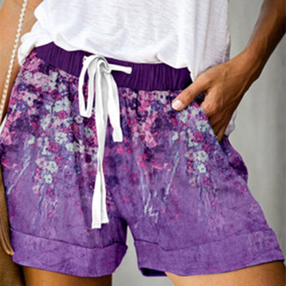 S-5XL Women Floral Print Drawstring Waist Casual Shorts