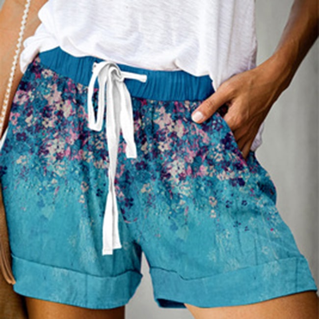 S-5XL Women Floral Print Drawstring Waist Casual Shorts
