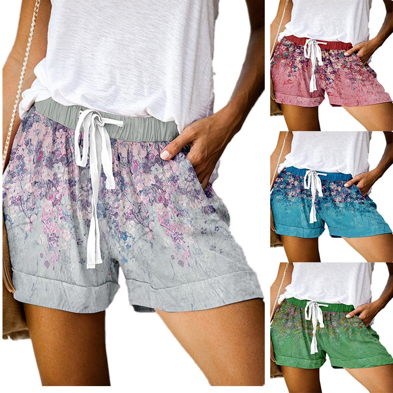 S-5XL Women Floral Print Drawstring Waist Casual Shorts