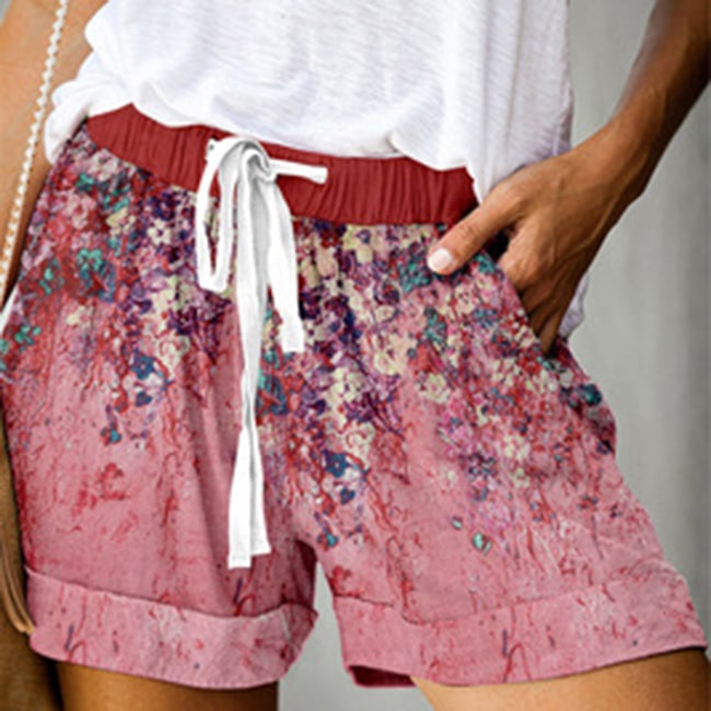 S-5XL Women Floral Print Drawstring Waist Casual Shorts
