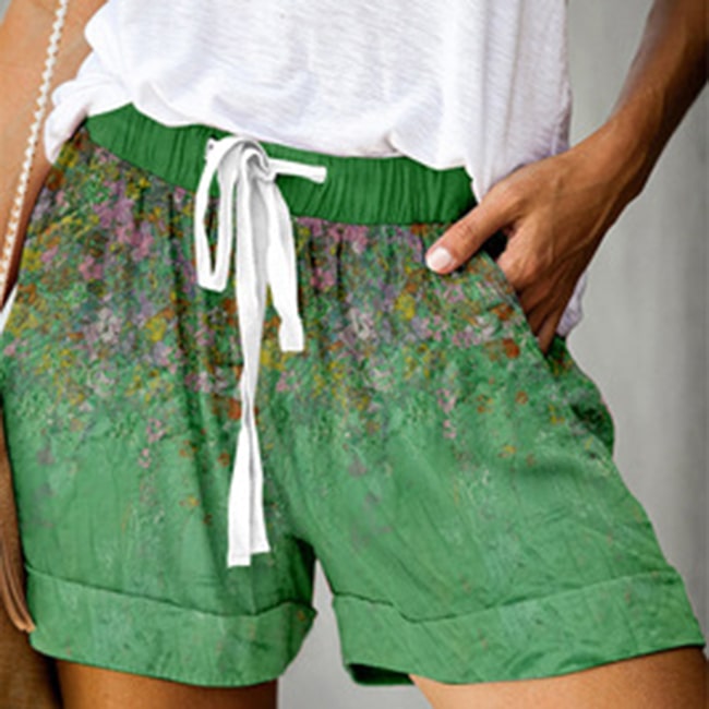S-5XL Women Floral Print Drawstring Waist Casual Shorts