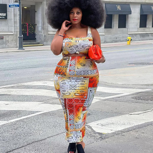 XL-4XL Plus Size Women Casual Leopard Print Sleeveless Tank And Skirt Set