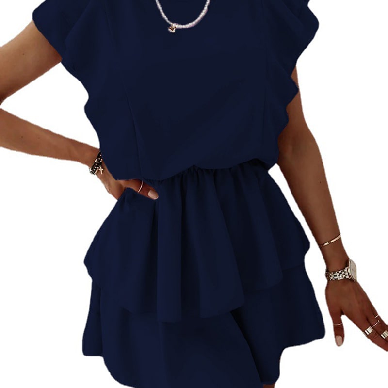 S-XXL Women Fashion Loose Ruffled Sleeveless Casual Overlap Dress
