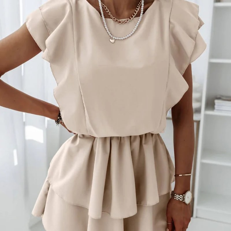 S-XXL Women Fashion Loose Ruffled Sleeveless Casual Overlap Dress