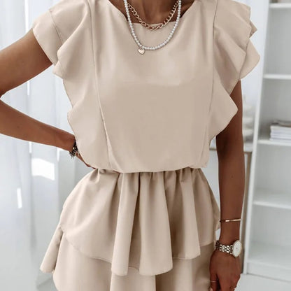 S-XXL Women Fashion Loose Ruffled Sleeveless Casual Overlap Dress