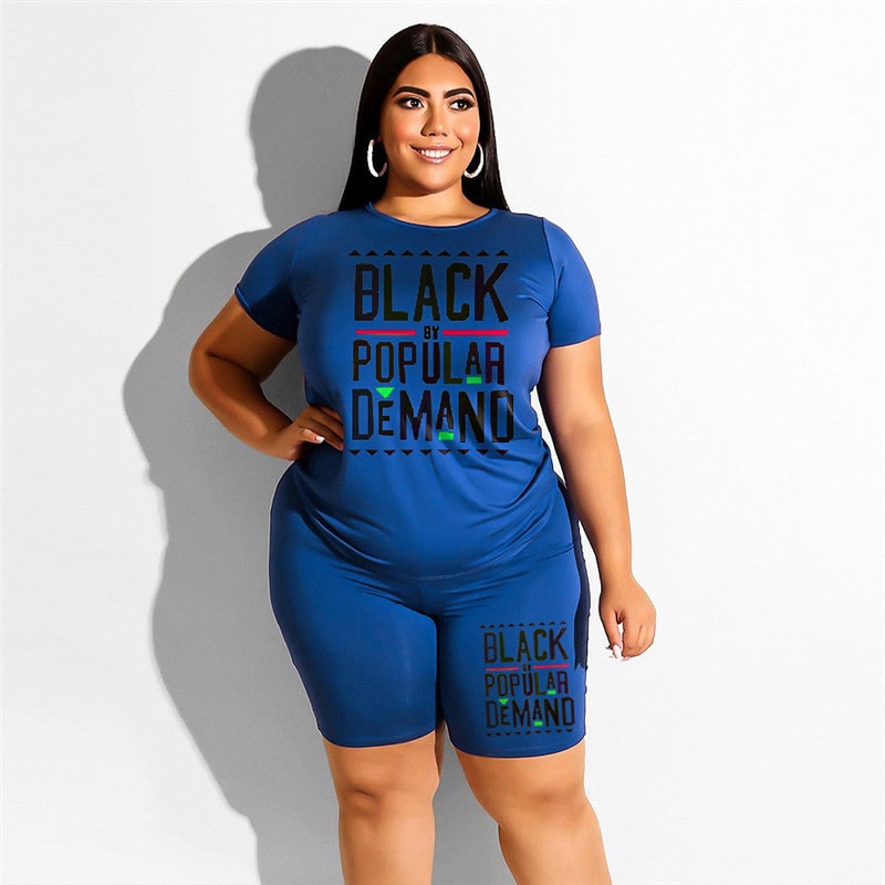 Conjunto de dos piezas de top y pantalones cortos con estampado de letras informales para mujer, tallas grandes XL-4XL