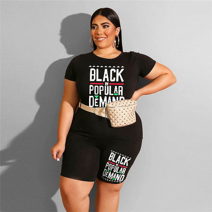 Conjunto de dos piezas de top y pantalones cortos con estampado de letras informales para mujer, tallas grandes XL-4XL