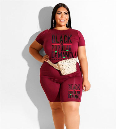 Conjunto de dos piezas de top y pantalones cortos con estampado de letras informales para mujer, tallas grandes XL-4XL