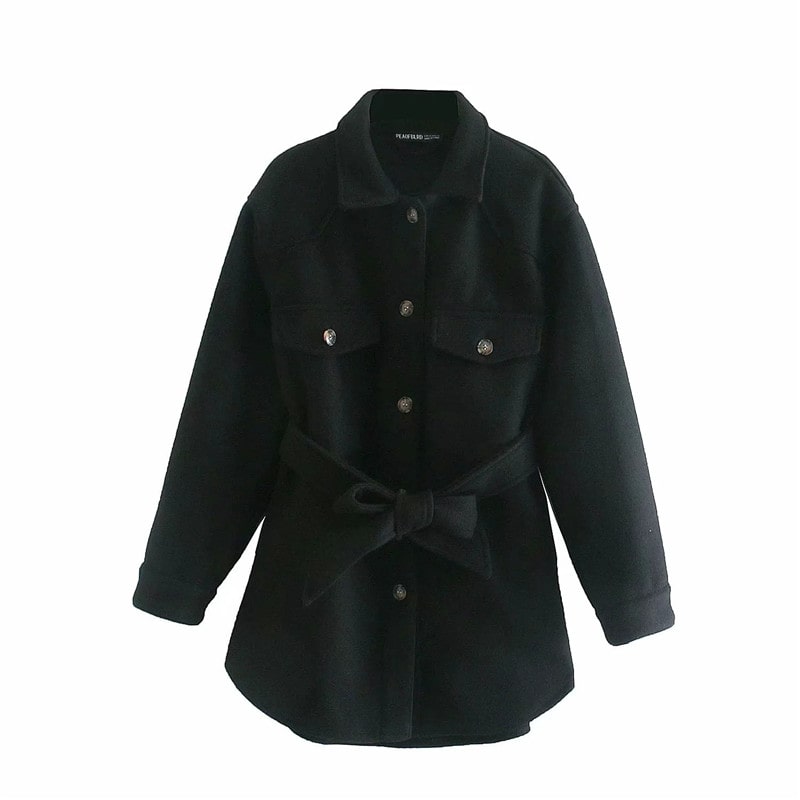 Abrigo informal de manga larga con solapa y faja para mujer, talla XS-L