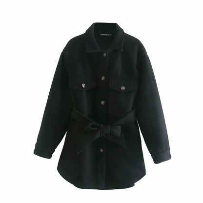 Abrigo informal de manga larga con solapa y faja para mujer, talla XS-L
