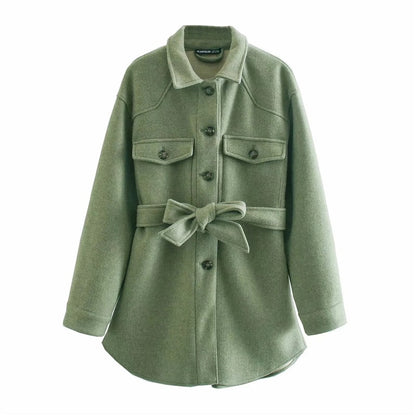 Abrigo informal de manga larga con solapa y faja para mujer, talla XS-L