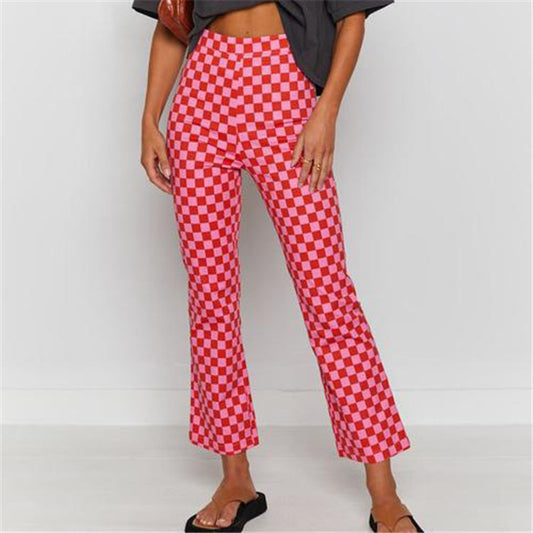Pantalones rectos informales con estampado de cuadros para mujer tallas S-XL