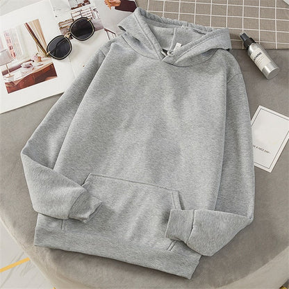 Sudadera con capucha informal de color liso con diseño de bolsillo para mujer M-3XL
