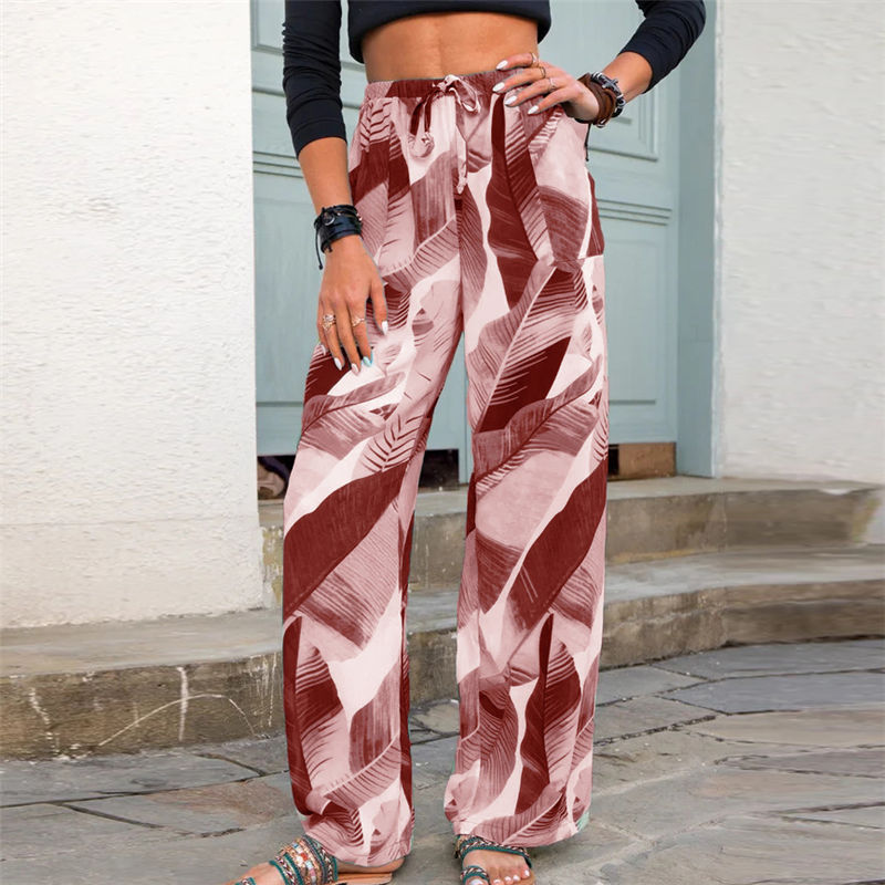 S-5XL Women Casual Leaf Printing Pants