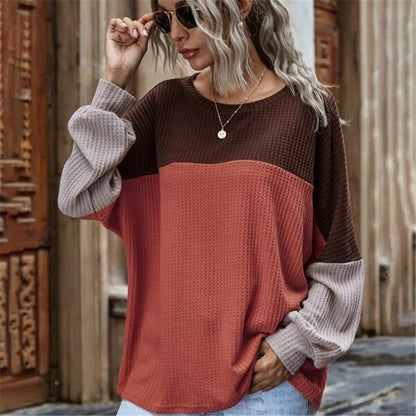 S-2XL Women Casual Color Blocking Long Sleeve Top