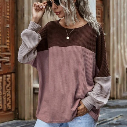 S-2XL Women Casual Color Blocking Long Sleeve Top