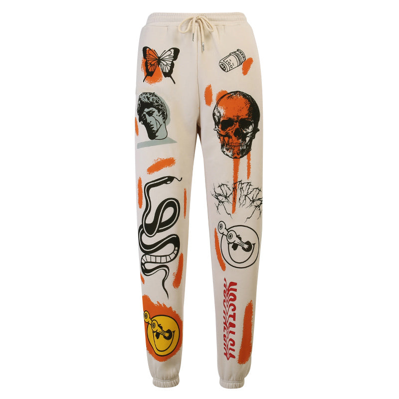 S-L Women Harajuku Cartoon Printed Trousers Jogger Casual Sweatpant