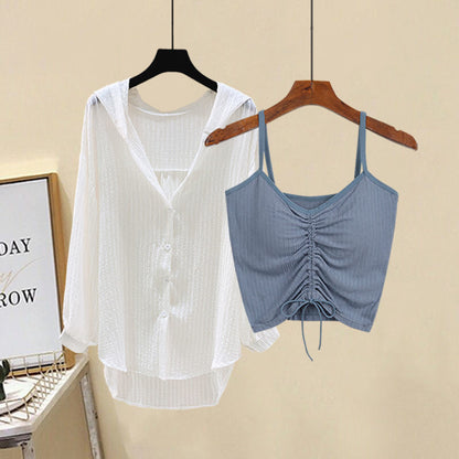 Conjunto de dos piezas de camisola y blusa con capucha de color liso informal para mujer M-4XL