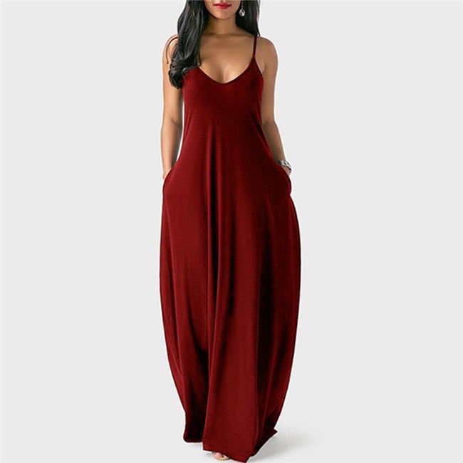 S-5XL Women Plus Size Casual Boho Solid Color Sleveless Maxi Summer Vacation Dress