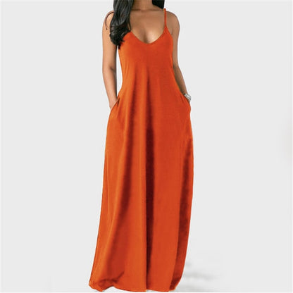 S-5XL Women Plus Size Casual Boho Solid Color Sleveless Maxi Summer Vacation Dress