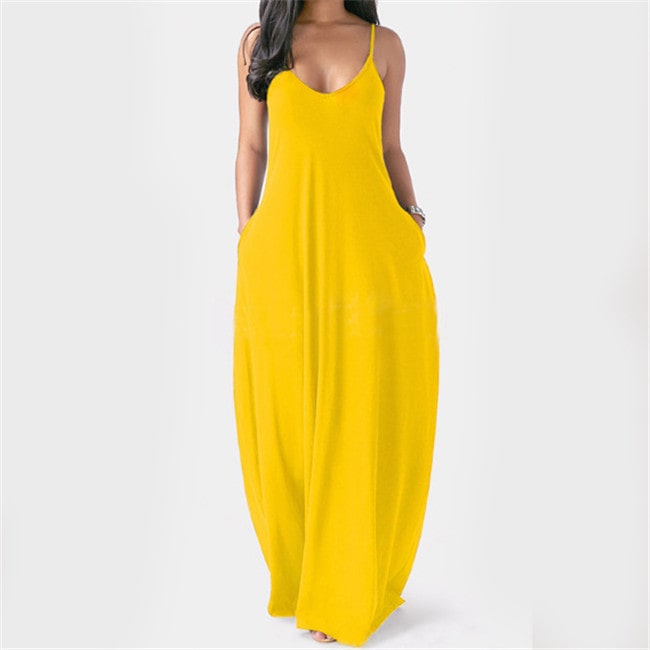 S-5XL Women Plus Size Casual Boho Solid Color Sleveless Maxi Summer Vacation Dress