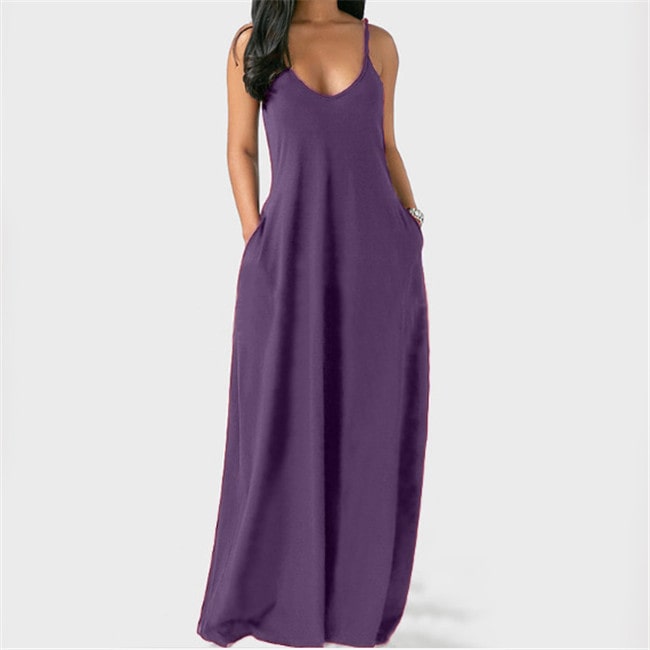S-5XL Women Plus Size Casual Boho Solid Color Sleveless Maxi Summer Vacation Dress