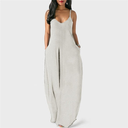 S-5XL Women Plus Size Casual Boho Solid Color Sleveless Maxi Summer Vacation Dress