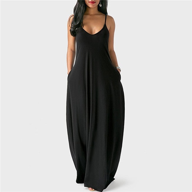 S-5XL Women Plus Size Casual Boho Solid Color Sleveless Maxi Summer Vacation Dress