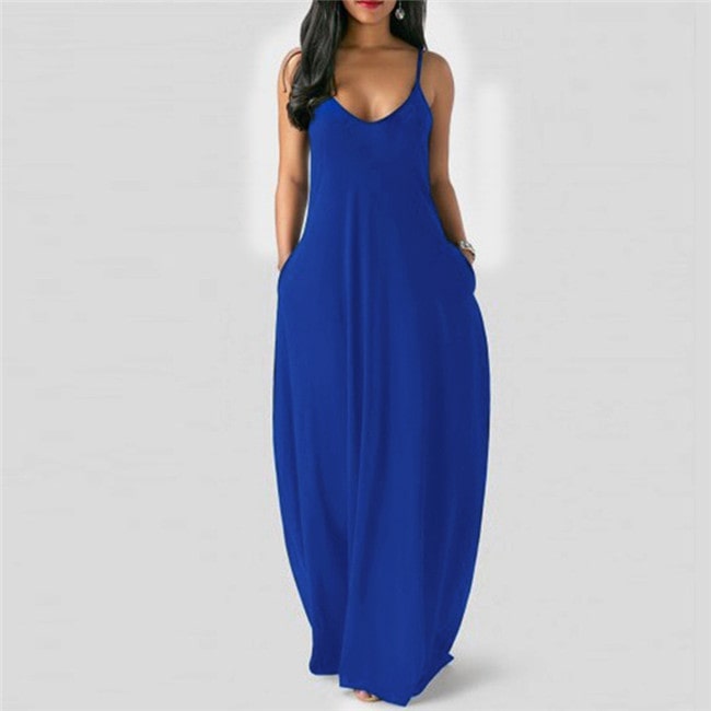 S-5XL Women Plus Size Casual Boho Solid Color Sleveless Maxi Summer Vacation Dress