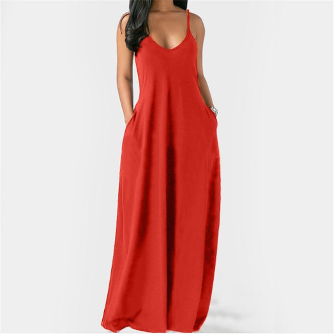 S-5XL Women Plus Size Casual Boho Solid Color Sleveless Maxi Summer Vacation Dress