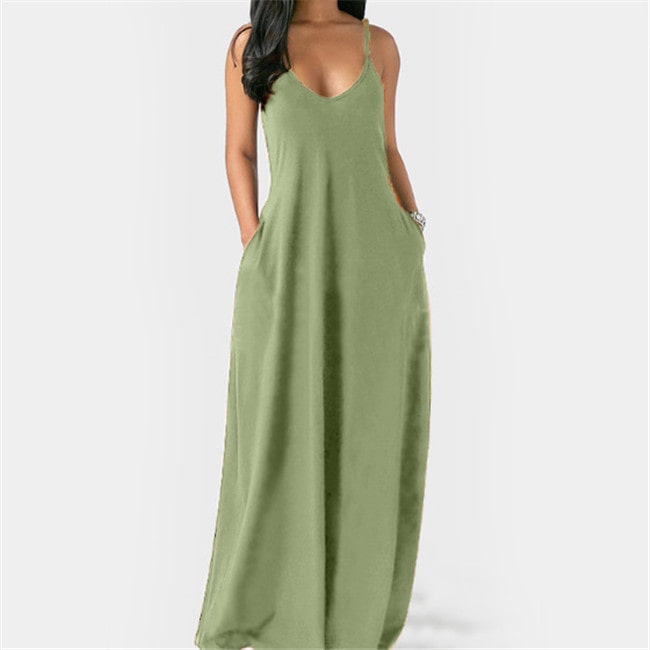 S-5XL Women Plus Size Casual Boho Solid Color Sleveless Maxi Summer Vacation Dress