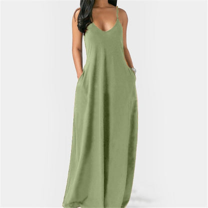 S-5XL Women Plus Size Casual Boho Solid Color Sleveless Maxi Summer Vacation Dress