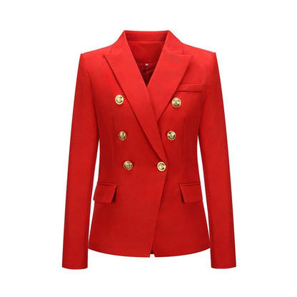 S-2XL Women Casual Double-breasted Lapel Blazer