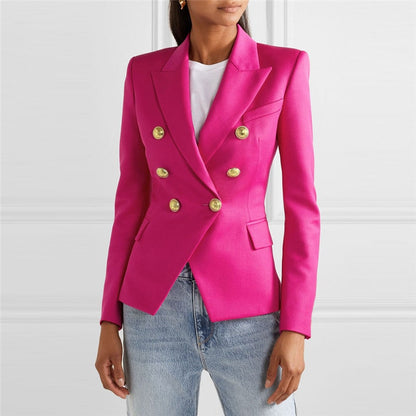 S-2XL Women Casual Double-breasted Lapel Blazer