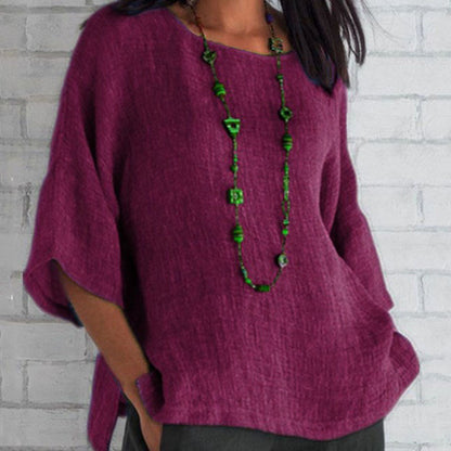 Blusa informal de cuello redondo para mujer, color liso, tallas S-5XL