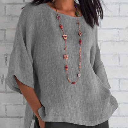 Blusa informal de cuello redondo para mujer, color liso, tallas S-5XL