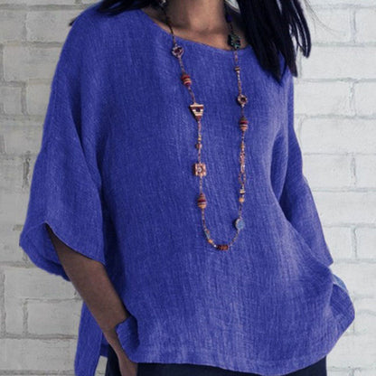 Blusa informal de cuello redondo para mujer, color liso, tallas S-5XL