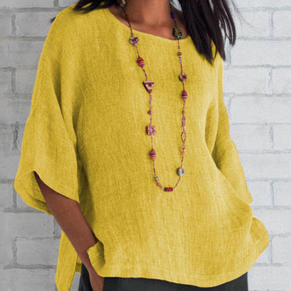 Blusa informal de cuello redondo para mujer, color liso, tallas S-5XL