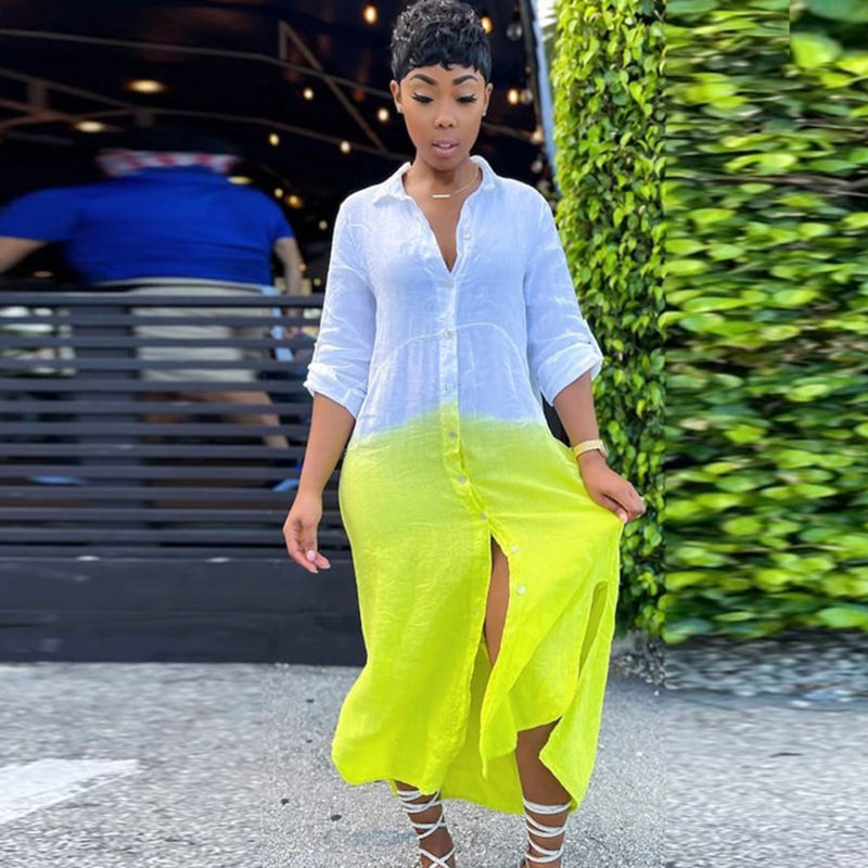 S-XXL Women Casual Single-breasted Maxi Dresses
