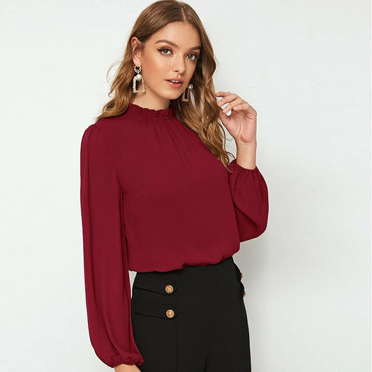 Blusa informal con volantes de color liso para mujer tallas S-XL