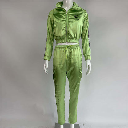 Conjunto de dos piezas para mujer, informal, con solapa, cremallera y pantalón con bolsillo, tallas S-XL