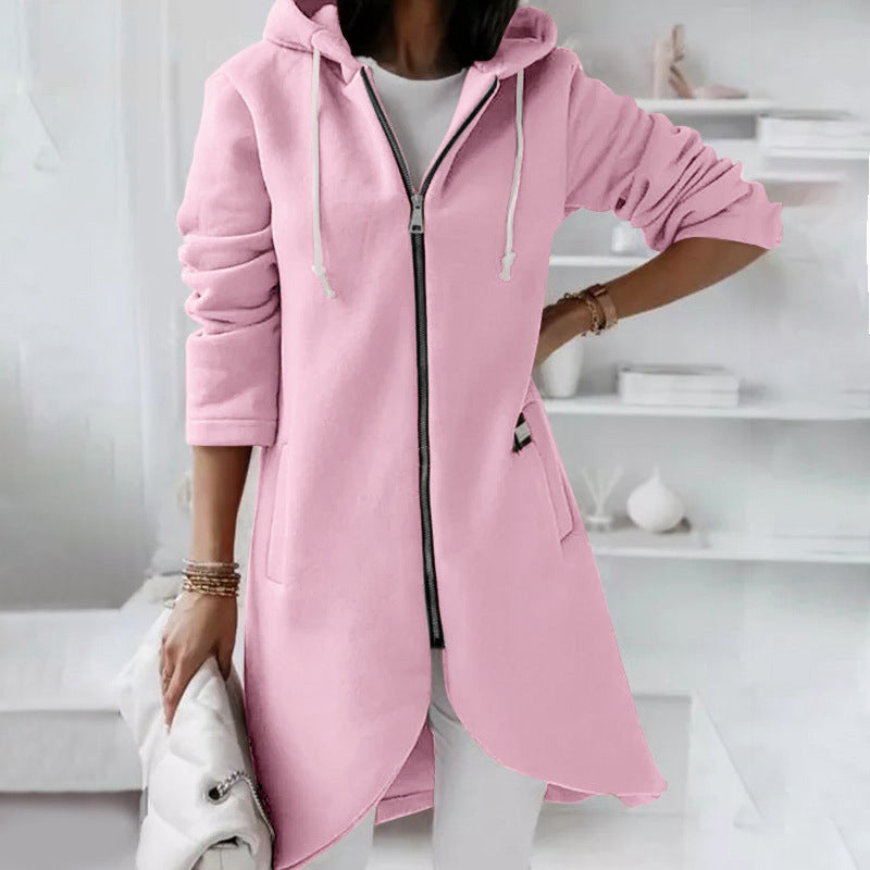 Abrigo de invierno de manga larga con capucha, forro polar y cremallera informal para mujer, tallas grandes S-5XL