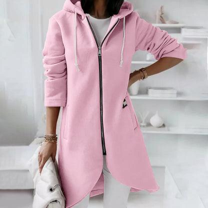 Abrigo de invierno de manga larga con capucha, forro polar y cremallera informal para mujer, tallas grandes S-5XL
