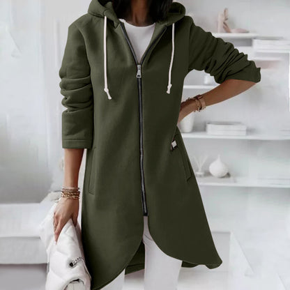 Abrigo de invierno de manga larga con capucha, forro polar y cremallera informal para mujer, tallas grandes S-5XL